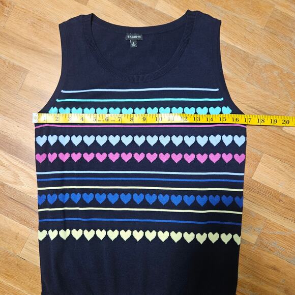 Talbots Sweater Set Size Petite M Navy Blue Cardigan Size Small Tank Heart Print - Picture 13 of 15